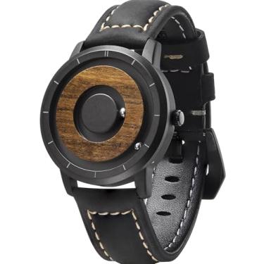 Imagem de EUTOUR Relógios masculinos masculinos de madeira relógios magnéticos analógicos masculinos relógio de quartzo suíço caixa de madeira natural malha de aço inoxidável/pulseira de resina 40 mm, Mostrador