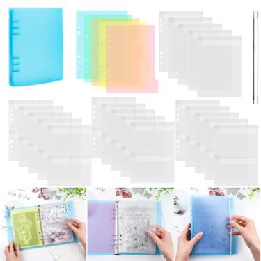 Imagem de Briartw Fichário Blue A5 com 6 anéis para guardar livros com 20 inserções - Organize carimbos, matrizes e materiais de artesanato - Material de polipropileno (PP) - 5 folhas cada para divisores