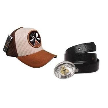 Imagem de Kit Country Infantil Boné Farm Bulls + Cinto Cowboy Couro Legítimo Cri