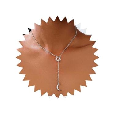 Imagem de Andelaisi Colar Boho com pingente de sol e lua dourada vintage Y Lariat gargantilha vazada ajustável para mulheres, Zinco, Sem Pedra Preciosa