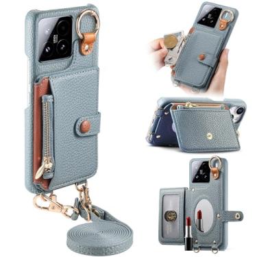 Imagem de Capa tipo carteira durável e removível para Xiaomi 15, porta-moedas com fecho de correr, suporte para anéis, espelho integrado, ranhura para cartões, suporte multiângulo em elegante capa de couro