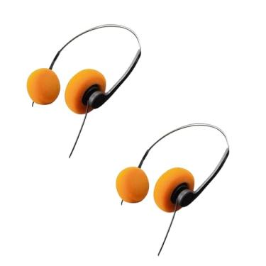 Imagem de Fones de ouvido retrô leves, fones de ouvido com aro vintage, fone de ouvido estéreo Hi-Fi, para a maioria dos telefones celulares, fones de ouvido Pevices (2 peças laranja)