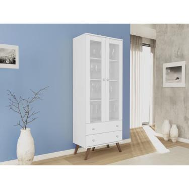 Imagem de Cristaleira 2 Portas em Vidro 2 Gavetas esm 217 Movelbento Branco