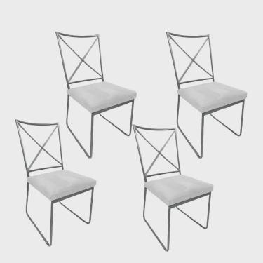 Imagem de Kit 04 Cadeiras Sala de Jantar Escritório Office Clark Industrial Ferro Cinza Corino Branco - Ahz Móveis