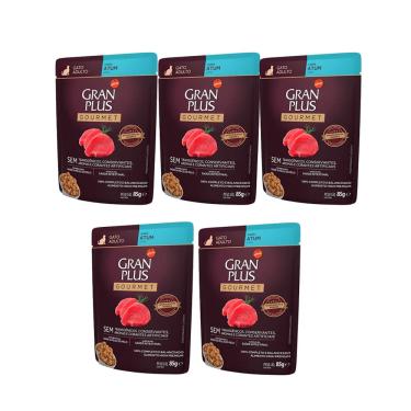 Imagem de Kit 5 Racoes Umida Gran Plus Sache Gatos Gourmet Adultos Atum - 85g