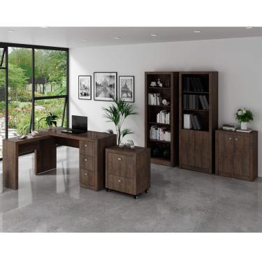 Imagem de Jogo De Escritorio Com Mesa Gaveteiro Balcão Estantes Nogal Móveis Leartam
