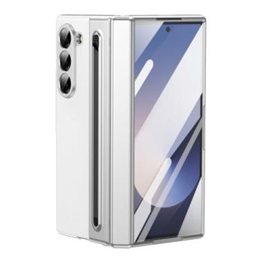 Imagem de POYUFRG Capa galvanizada para Samsung Galaxy Z Fold 6, capa de couro executiva de luxo com suporte S-Pen e capa de proteção de dobradiça com tudo incluído, branca, Z Fold 6