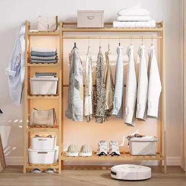 Imagem de Trilho De Roupas De Bambu Para Armazenamento De Quarto, Armário De Guarda-roupa Aberto, Cabide Com 7 Prateleiras Para Organizar Sapatos E Caixas De Toalha, Cabide Para Pendurar Roup, A, 110x40x140cm