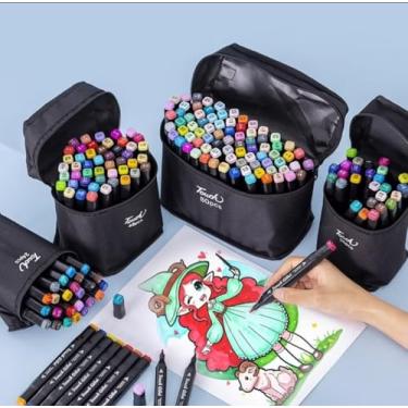 Imagem de 80 Canetas Marcador Permanente Ponta Dupla – Artesanato, Desenho em Papel, Plástico e Metal. Escolar