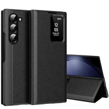 Imagem de Capa para Samsung Galaxy Z Fold 5 com tela pequena inteligente, capa carteira S-View, para Samsung Fold 5, capa de janela inteligente, capa protetora de couro flip inteligente para Samsung Z Fold5