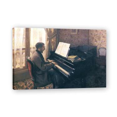 Imagem de Impressões em tela famosas, reprodução em tela, pintura emoldurada, imagem de arte de parede para decoração de casa (Tocador de piano). Moldura interna 40 x 60 cm - 15,8 x 23,7 pol