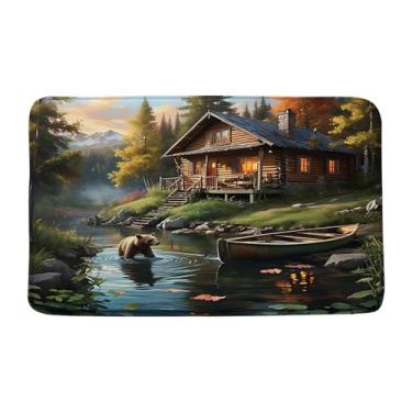 Imagem de WANVYON Tapete de banho rústico urso cabana chalé animal selvagem montanha floresta país natureza paisagem banheiro cozinha tapetes