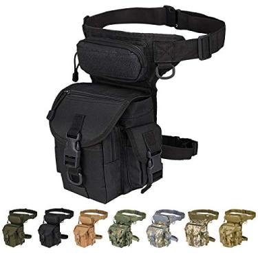 Imagem de Injoy Bolsa De Perna Tática Multiuso Para Homens, Bolsa De Perna Para Motocicleta, Mochila De Cintura Para Ciclismo Militar, Caminhadas, Caça, Equitação, Acampamento, Preta