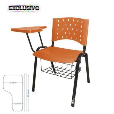 Imagem de Cadeira Universitária Plástica Laranja Com Porta Livros Prancheta Plás