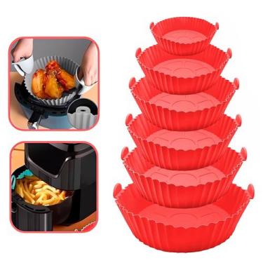 Imagem de Kit 6 Forros Assadeira De Silicone Para Air Fryer Cesto Redondo Antiad