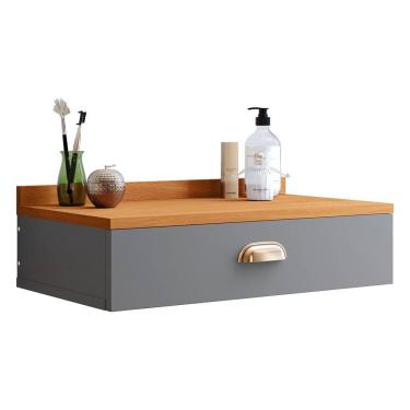 Imagem de Penteadeira Suspensa Gloss Mesinha Bancada Gaveta Organizadora Puxador Concha Quarto Camarim Cinza/Cinamomo - Lojas RPM