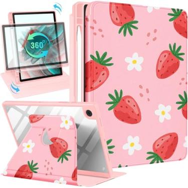 Imagem de Wazzasoft Capa para Samsung Galaxy Tab A8 de 10,5 polegadas com suporte para lápis, mulheres, meninas, adolescentes, kawaii, morango, design exclusivo giratório, para capas Samsung A8 Tab