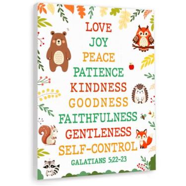 Imagem de Gwisml Gálatas 5:22-23 Fruto do Espírito Verso da Bíblia Tela Decoração de Parede de Berçário, Arte de Parede de Escritura Cristã para Crianças, Citações Religiosas Inspiradoras para Quarto de Aula