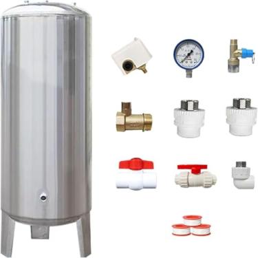 Imagem de Tanque de pressão do poço, 15 25 40 50 65 80 Gal Tanques de pressão de água em aço inoxidável para bomba de poço, recipientes para bexiga de água pressurizada vertical com kit de montagem, 2