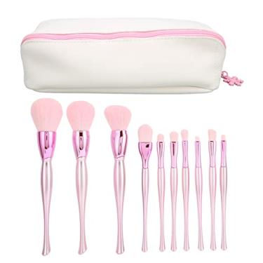 Imagem de Conjunto de 10 pincéis de maquiagem com bolsa de armazenamento, cabelo de fibra macia para contorno, pincéis soltos em pó e sombra de olhos, ferramentas de beleza rosa para uso profissional ou diário