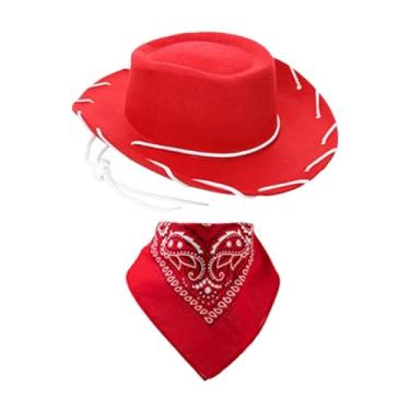 Imagem de Luwecf Chapéu de cowboy infantil e bandana define roupas de cabeceira para vestir praia, Vermelho