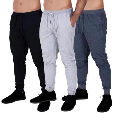 Imagem de Kit 3 Calça Moletom Jogger Masculina Com Bolso Skinny Lisa Leve Confor