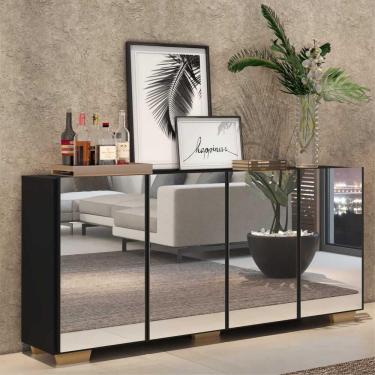 Imagem de Aparador Buffet 4 Portas C/ Espelho e Pés Preto/natural