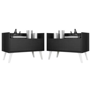 Imagem de Kit com 2 Mesas de Cabeceira 60 Cm com Pés Retrô Preta