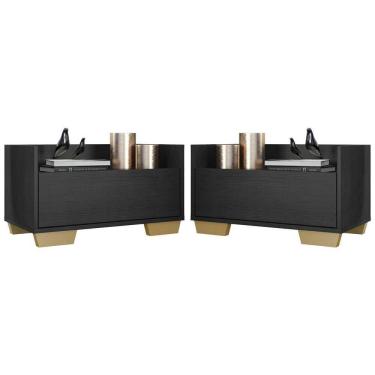 Imagem de Kit com 2 Mesas de Cabeceira 60 Cm com Pés Quadrados Preta