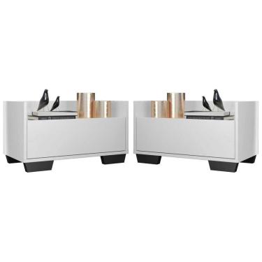 Imagem de Kit com 2 Mesas de Cabeceira 60 Cm com Pés Quadrados Branca