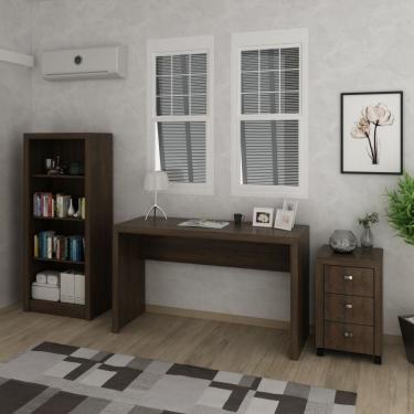 Imagem de Conjunto Home Office 3 Peças Mesa, Armário Baixo Com Nicho E Gaveteiro 3 Gavetas Espresso Móveis Rústico