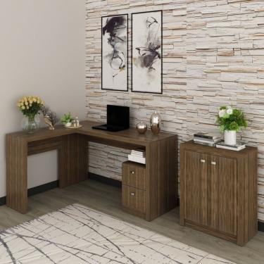 Imagem de Conjunto Home Office 2 Peças 1 Mesa Para Escritório Em L Com 1 Balcão Espresso Móveis Nogal
