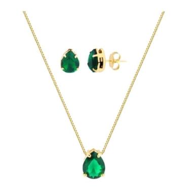 Imagem de Conjunto Gota Verde Banhado A Ouro 18K