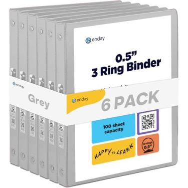 Imagem de Fichário de 3 anéis cinza, anel redondo de 1,2 cm, capa transparente com 2 bolsos internos, fichários coloridos de material escolar, também disponível em rosa, vermelho, verde, azul e roxo (6 peças) –