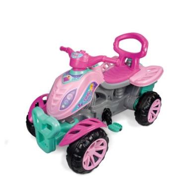 Imagem de Quadriciclo Infantil com Empurrador, Carrinho de Passeio com Porta-Objetos, Rosa e Verde
