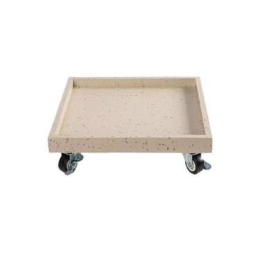 Imagem de Prato de Flores Vaso de flores móvel com rodas, bandeja coletora de gotas, pires quadrado de resina sintética para plantas Vaso(Beige,XX-Large)