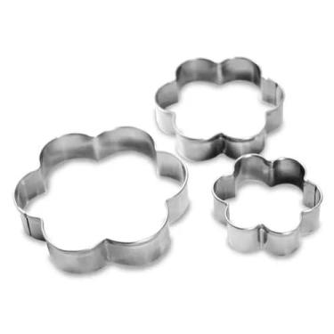 Imagem de Kit 3 Aro Aço Inox Cortador Forma De Flor Biscuit Biscoitos Massas Pasta Americana