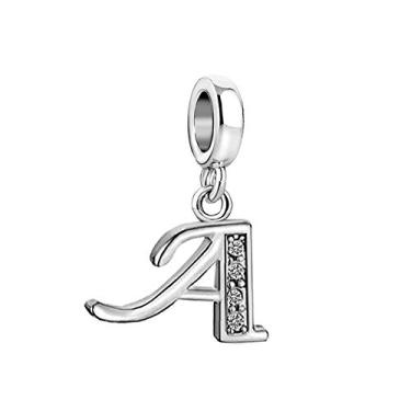 Imagem de MiiFort Pingente de letra A com inicial serve para pulseiras Pandora Charms para mulheres, nome, família, alfabeto, prata, zircônia cúbica