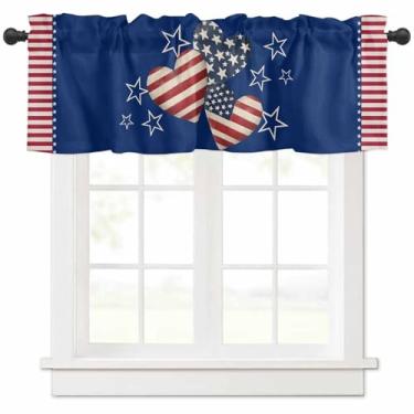 Imagem de Cortinas estampadas com isolamento térmico para janela com bolso para varão – Dia da Independência Estrelas Amor Listras Linho Textura Impresso Cortinas para Quartos e Sala de Estar, Cortinas de