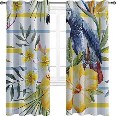Imagem de Cortinas blackout Parrots Decor – Cortinas com isolamento térmico, economia de energia e redução de ruído para quarto e sala de estar, cortina de isolamento de cozinha com tratamento de sombreamento