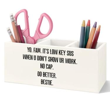 Imagem de VIIJJUE Porta-lápis de madeira engraçado para mesa de escritório em casa, acessórios de mesa bem-humorados, presentes para estudantes, colegas de trabalho, amigos, material de volta às aulas, é