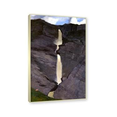 Imagem de Moldura dourada champanhe. Impressões de artistas famosos, (sem título 9) por Hans Emmenegger, pôster de reprodução de impressões em tela de paisagem para decoração de casa. 40 x 64 cm - 15,8 x 25,1