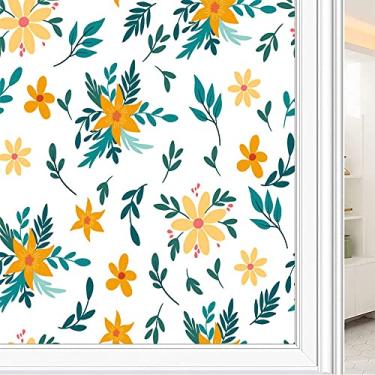 Imagem de Película de janela de privacidade de flores, textura de estilo floral, filme de vidro para sala de estar e escritório em casa, L90 x C 190 cm