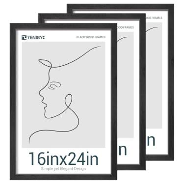 Imagem de TENIBYC Porta-retrato 40,6 x 61 cm – pacote com 3, grão de madeira preta clássica, moldura de pôster para fotos, pôsteres, pinturas e quebra-cabeças, pendurar na parede