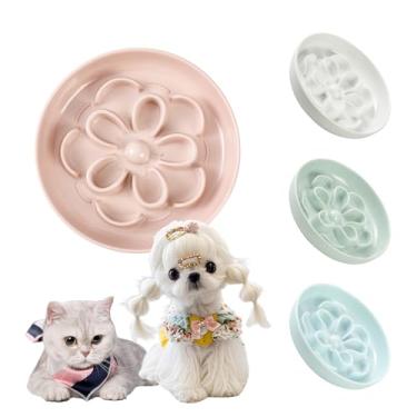 Imagem de Tigela de alimentação lenta para gatos de melamina - Prato de comida de gato labirinto floral - prato plano para comida seca e molhada - tigela fofa para gatinhos - lavável na lava-louças - 160 g de