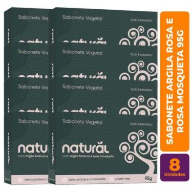 Imagem de Kit c/ 8 Sabonete Vegano Argila Branca e Rosa Mosqueta 80g - Orgânico 