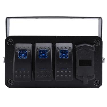 Imagem de Naroote Painel de Interruptor Alavanca de 3 Gangues, Liga de Alumínio Resistente Ao Clima 3 Painel Interruptor de Pulseira para Caminhões Pretos para Trailers (Luz azul)