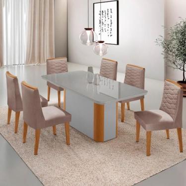 Imagem de Mesa de Jantar Isadora 180cm Tampo MDF Vidro com 6 Cadeiras Eloise - M