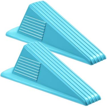 Imagem de Frienda 2 batentes de porta jumbo para serviço pesado alto até 5 cm de altura cunha TPR grande cunha empilhável grande borracha batente de borracha para tapete de hotel concreto e azulejo (azul)