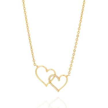 Imagem de Colar Rommanel Corações Entrelaçados E Zircônias Delicado, Dourado